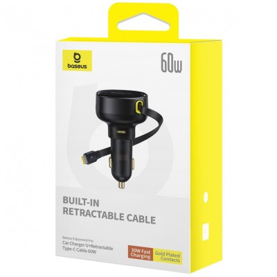 АЗП Baseus Enjoyment Pro Car Charger C+Retractable Type-C Cable 60W (C00057802111-01) black