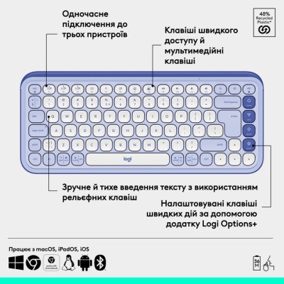 Клавіатура LOGITECH POP ICON KEYS - LILAC - US INT'L (L920-013074) Клавіатура LOGITECH POP ICON KEYS - LILAC - US INT'L (L920-013074)