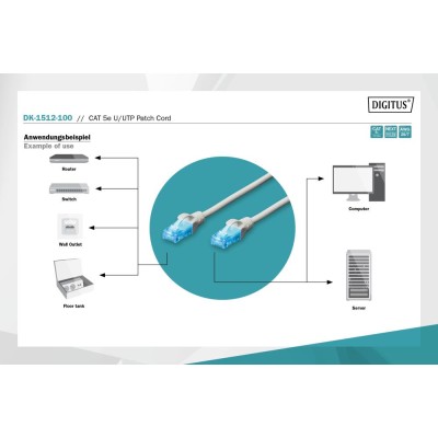 Патч-корд CAT 5e U-UTP, PVC AWG 26/7, довжина 10 м, колір сірий DK-1512-100 DIGITUS by ASSMANN