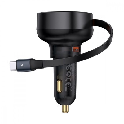 АЗП Baseus Enjoyment Pro U + Retractable Cable Type-C 60W (C00057800111-00) Black