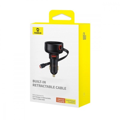 АЗП Baseus Enjoyment Pro U + Retractable Cable Type-C 60W (C00057800111-00) Black