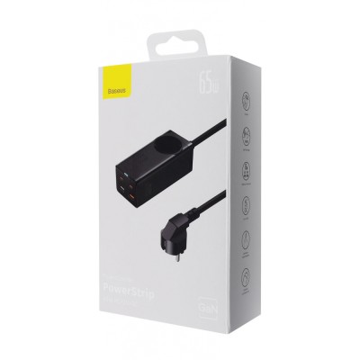 Зарядний Пристрій Baseus GaN3 Pro Desktop Powerstrip AC+2U+2C 65W EU Black(Include:Baseus Xiaobai series fast charging Cable Typ Зарядний Пристрій Baseus GaN3 Pro Desktop Powerstrip AC+2U+2C 65W EU Black(Include:Baseus Xiaobai series fast charging Cable Typ