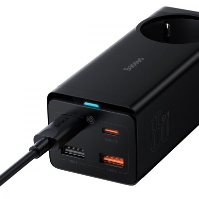 Зарядний Пристрій Baseus GaN3 Pro Desktop Powerstrip AC+2U+2C 65W EU Black(Include:Baseus Xiaobai series fast charging Cable Typ Зарядний Пристрій Baseus GaN3 Pro Desktop Powerstrip AC+2U+2C 65W EU Black(Include:Baseus Xiaobai series fast charging Cable Typ
