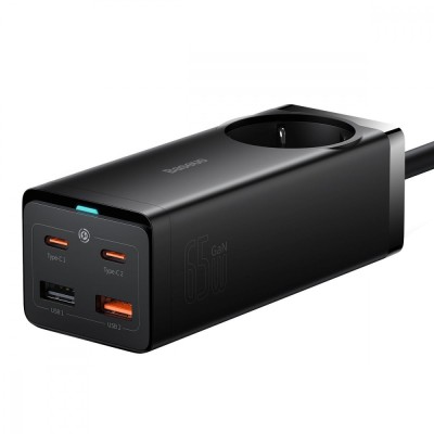 Зарядний Пристрій Baseus GaN3 Pro Desktop Powerstrip AC+2U+2C 65W EU Black(Include:Baseus Xiaobai series fast charging Cable Typ Зарядний Пристрій Baseus GaN3 Pro Desktop Powerstrip AC+2U+2C 65W EU Black(Include:Baseus Xiaobai series fast charging Cable Typ