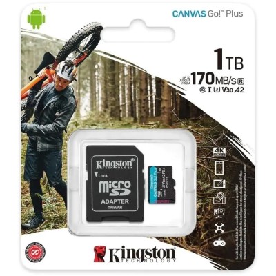 Карта пам`яті MicroSDXC 1TB UHS-I/U3 Class 10 Kingston Canvas Go! Plus R170/W90MB/s + SD-адаптер (SDCG3/1TB) Карта пам`яті MicroSDXC 1TB UHS-I/U3 Class 10 Kingston Canvas Go! Plus R170/W90MB/s + SD-адаптер (SDCG3/1TB)