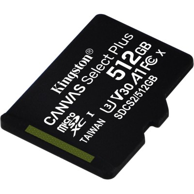 Картка пам*ятi microSDXC 512Gb Kingston Canvas UHS-I/U3 Class 10 Select Plus R100/W85MB/s + SD-адаптер (SDCS2/512GB)