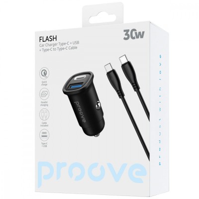 АЗП Proove Flash 30W (Type-C + USB) + Cable Type-C to Type-C (CCFC30111201) black