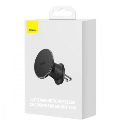 Автомобільний тримач з Бездротовим ЗП Baseus CW01 Magnetic 15W (C40141001111-00) black