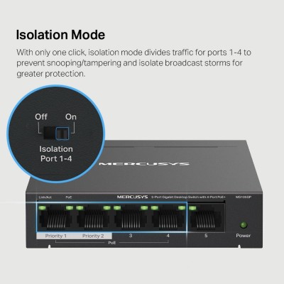 5-портовий настільний гігабітний комутатор з 4 портами РоЕ, MS105GP MERCUSYS