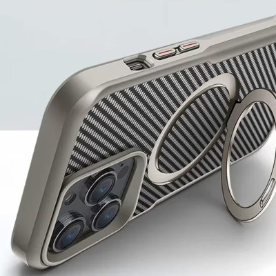 TPU+PC чохол Metal Buttons with MagSafe Carbon Ring для Apple iPhone 16 Pro Max (6.9") Сірий TPU+PC чохол Metal Buttons with MagSafe Carbon Ring для Apple iPhone 16 Pro Max (6.9") Сірий