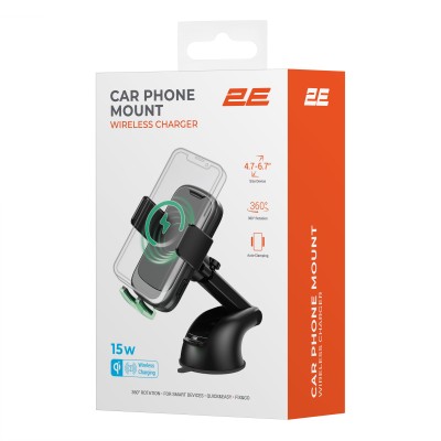 Автомобільний тримач смартфона 2Е автоматичний/бездротова зарядка 4.7-7", чорний (2E-WCQ01-10) Автомобільний тримач смартфона 2Е автоматичний/бездротова зарядка 4.7-7", чорний (2E-WCQ01-10)