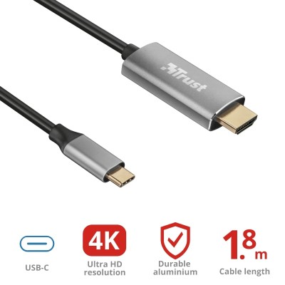 Адаптер Trust Calyx USB-C > HDMI, 1.8м, чорний (23332_TRUST) Адаптер Trust Calyx USB-C > HDMI, 1.8м, чорний (23332_TRUST)