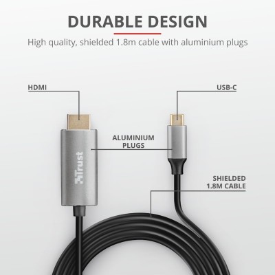 Адаптер Trust Calyx USB-C > HDMI, 1.8м, чорний (23332_TRUST) Адаптер Trust Calyx USB-C > HDMI, 1.8м, чорний (23332_TRUST)