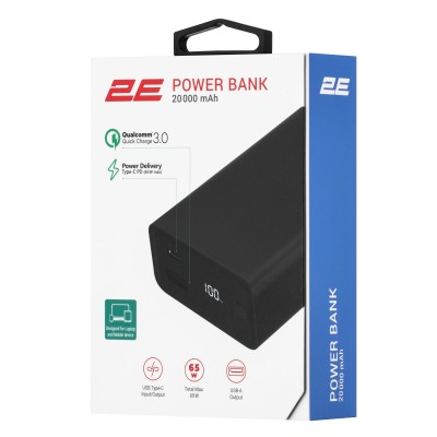 Акумулятор портативний літій-іонний Power Bank 2E 20000мА·год, 65Вт, PD, QC, чорний (2E-PB2014PD-BLACK) Акумулятор портативний літій-іонний Power Bank 2E 20000мА·год, 65Вт, PD, QC, чорний (2E-PB2014PD-BLACK)