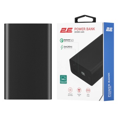 Акумулятор портативний літій-іонний Power Bank 2E 20000мА·год, 65Вт, PD, QC, чорний (2E-PB2014PD-BLACK) Акумулятор портативний літій-іонний Power Bank 2E 20000мА·год, 65Вт, PD, QC, чорний (2E-PB2014PD-BLACK)