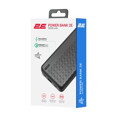 Акумулятор портативний літій-іонний Power Bank 2E Geometry 20000мА·год, 18Вт, PD, QC, чорний (2E-PB2072PD-BLACK)