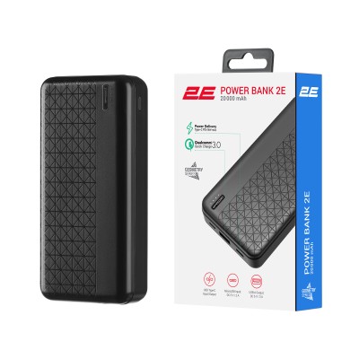 Акумулятор портативний літій-іонний Power Bank 2E Geometry 20000мА·год, 18Вт, PD, QC, чорний (2E-PB2072PD-BLACK)