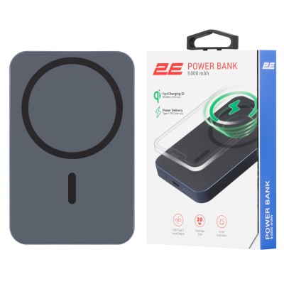 Акумулятор портативний літій-іонний Power Bank 2E Wireless QI 5000мА·год, 20Вт, PD, синій (2E-PB0545-BLUE)