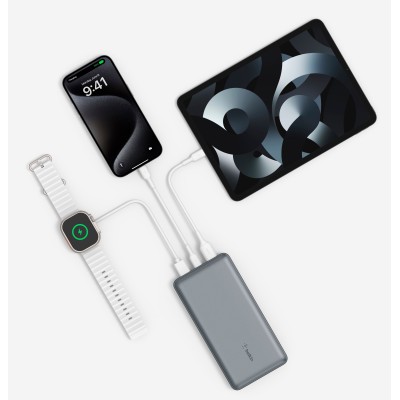 Акумулятор портативний літій-іонний Power Bank Belkin 10000мА·год, 15Вт, 2хUSB-A/USB-C, cірий