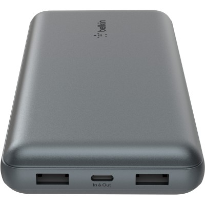 Акумулятор портативний літій-іонний Power Bank Belkin 10000мА·год, 15Вт, 2хUSB-A/USB-C, cірий