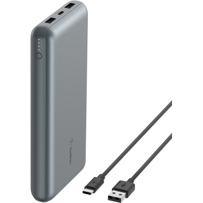 Акумулятор портативний літій-іонний Power Bank Belkin 10000мА·год, 15Вт, 2хUSB-A/USB-C, cірий