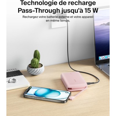 Акумулятор портативний літій-іонний Power Bank Belkin 10000мА·год, 20Вт, з інтегрованим кабелем USB-C, рожевий Акумулятор портативний літій-іонний Power Bank Belkin 10000мА·год, 20Вт, з інтегрованим кабелем USB-C, рожевий