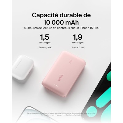 Акумулятор портативний літій-іонний Power Bank Belkin 10000мА·год, 20Вт, з інтегрованим кабелем USB-C, рожевий Акумулятор портативний літій-іонний Power Bank Belkin 10000мА·год, 20Вт, з інтегрованим кабелем USB-C, рожевий