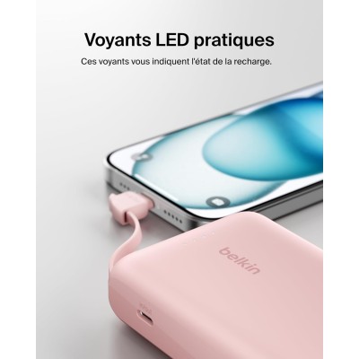 Акумулятор портативний літій-іонний Power Bank Belkin 10000мА·год, 20Вт, з інтегрованим кабелем USB-C, рожевий Акумулятор портативний літій-іонний Power Bank Belkin 10000мА·год, 20Вт, з інтегрованим кабелем USB-C, рожевий