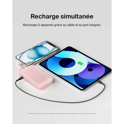 Акумулятор портативний літій-іонний Power Bank Belkin 10000мА·год, 20Вт, з інтегрованим кабелем USB-C, рожевий Акумулятор портативний літій-іонний Power Bank Belkin 10000мА·год, 20Вт, з інтегрованим кабелем USB-C, рожевий