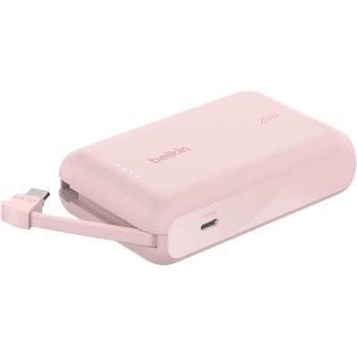 Акумулятор портативний літій-іонний Power Bank Belkin 10000мА·год, 20Вт, з інтегрованим кабелем USB-C, рожевий Акумулятор портативний літій-іонний Power Bank Belkin 10000мА·год, 20Вт, з інтегрованим кабелем USB-C, рожевий