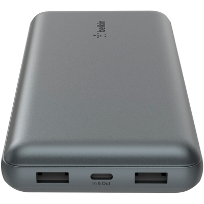 Акумулятор портативний літій-іонний Power Bank Belkin 20000мА·год, 15Вт, 2хUSB-A/USB-C, cірий Акумулятор портативний літій-іонний Power Bank Belkin 20000мА·год, 15Вт, 2хUSB-A/USB-C, cірий