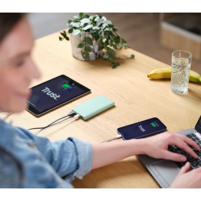 Акумулятор портативний літій-іонний power bank Trust Primo ECO, 10000мА·год, 2хUSB-A/USB-C, 15W, зелений