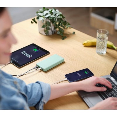 Акумулятор портативний літій-іонний power bank Trust Primo ECO, 20000мА·год, 2хUSB-A/USB-C, 15W, зелений Акумулятор портативний літій-іонний power bank Trust Primo ECO, 20000мА·год, 2хUSB-A/USB-C, 15W, зелений