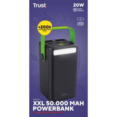 Акумулятор портативний літій-іонний power bank Trust Redoh XXL, 50000мА·год, 3хUSB-A/USB-C, 20W, чорний Акумулятор портативний літій-іонний power bank Trust Redoh XXL, 50000мА·год, 3хUSB-A/USB-C, 20W, чорний
