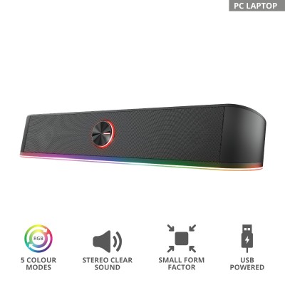 Акустична система Trust GXT 619 Thorne Саундбар, USB/AUX, RGB, чорний