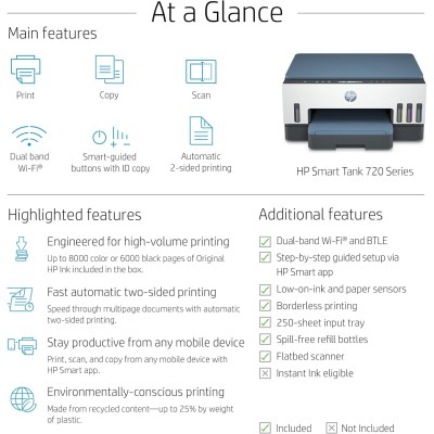 Багатофункціональний пристрій A4 HP Smart Tank 725 з Wi-Fi (28B51A) Багатофункціональний пристрій A4 HP Smart Tank 725 з Wi-Fi (28B51A)