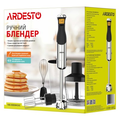 Блендер Ardesto занурювальний HBG-800DWHCHC, 800Вт, 4в1, чаша-600мл, чопер 500мл, чорно-сріблястий Блендер Ardesto занурювальний HBG-800DWHCHC, 800Вт, 4в1, чаша-600мл, чопер 500мл, чорно-сріблястий