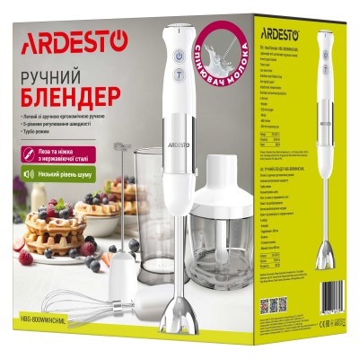 Блендер Ardesto занурювальний HBG-800WWHCHML, 800Вт, 4в1, чаша-600мл, чопер 500мл, біло-сріблястий Блендер Ardesto занурювальний HBG-800WWHCHML, 800Вт, 4в1, чаша-600мл, чопер 500мл, біло-сріблястий
