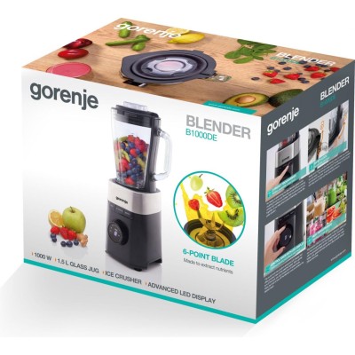 Блендер Gorenje стаціонарний 1000Вт, чаша-1500мл, скло, чорний (B1000DE) Блендер Gorenje стаціонарний 1000Вт, чаша-1500мл, скло, чорний (B1000DE)