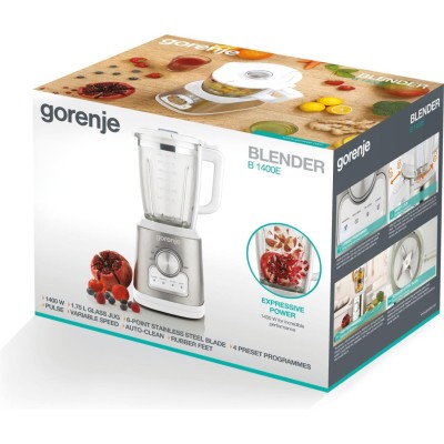 Блендер Gorenje стаціонарний 1400Вт, чаша-1750мл, скло, білий (B1400E) Блендер Gorenje стаціонарний 1400Вт, чаша-1750мл, скло, білий (B1400E)