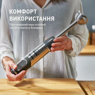 Блендер Tefal заглибний Quickchef 1000Вт, 3в1, чаша-800мл, чопер-500мл, турборежим, сріблясто-чорний (HB656838) Блендер Tefal заглибний Quickchef 1000Вт, 3в1, чаша-800мл, чопер-500мл, турборежим, сріблясто-чорний (HB656838)