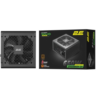 Блок живлення 2E GAMING Solid Power (650W), >85%, 80+ Bronze, 120мм, 1xMB 24pin(20+4), 2xCPU 8pin(4+4), 3xMolex, 6xSATA, 4xPCIe Блок живлення 2E GAMING Solid Power (650W), >85%, 80+ Bronze, 120мм, 1xMB 24pin(20+4), 2xCPU 8pin(4+4), 3xMolex, 6xSATA, 4xPCIe