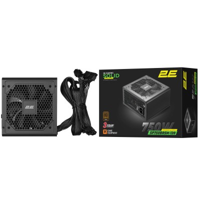 Блок живлення 2E GAMING Solid Power (750W), >85%, 80+ Bronze, 120мм, 1xMB 24pin(20+4), 2xCPU 8pin(4+4), 3xMolex, 6xSATA, 4xPCIe 