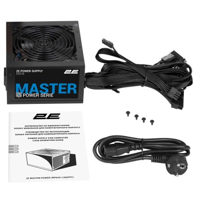 Блок живлення 2E Master Power (650W), >80%, 80+ White, 120мм, 1xMB 24pin(20+4), 1xCPU 8pin(4+4), 3xMolex, 5xSATA, 2xPCIe 8pin(6+ Блок живлення 2E Master Power (650W), >80%, 80+ White, 120мм, 1xMB 24pin(20+4), 1xCPU 8pin(4+4), 3xMolex, 5xSATA, 2xPCIe 8pin(6+