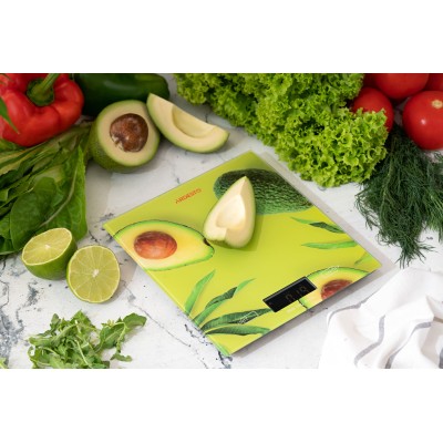 Ваги Ardesto кухонні Avocado, 5кг, AAAx2 в комплекті, скло, багатокольоровий (SCK-893AVOCADO) Ваги Ardesto кухонні Avocado, 5кг, AAAx2 в комплекті, скло, багатокольоровий (SCK-893AVOCADO)
