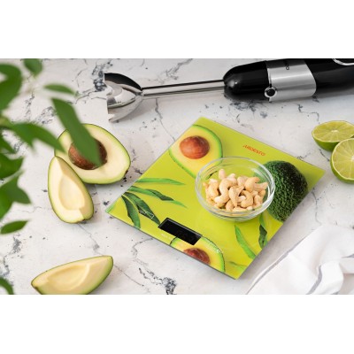 Ваги Ardesto кухонні Avocado, 5кг, AAAx2 в комплекті, скло, багатокольоровий (SCK-893AVOCADO) Ваги Ardesto кухонні Avocado, 5кг, AAAx2 в комплекті, скло, багатокольоровий (SCK-893AVOCADO)
