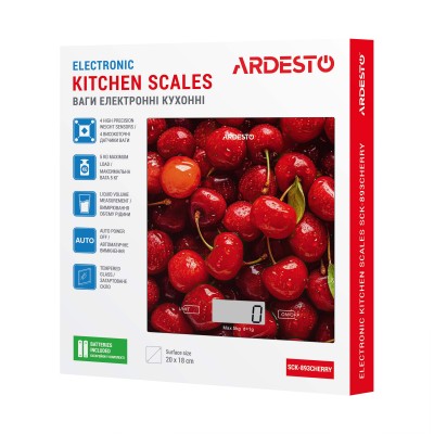 Ваги Ardesto кухонні CHERRY, 5кг, AAAx2 в комплекті, скло, багатокольоровий (SCK-893CHERRY)