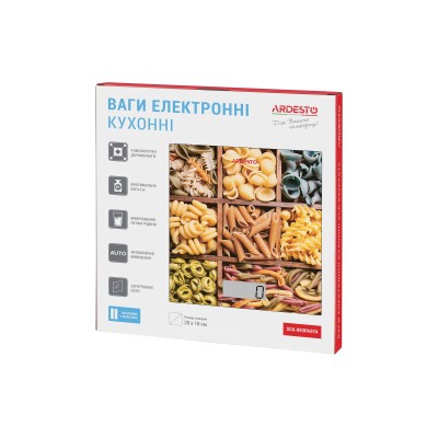 Ваги Ardesto кухонні Pasta, 5кг, AAAx2 в комплекті, скло, багатокольоровий (SCK-893PASTA) Ваги Ardesto кухонні Pasta, 5кг, AAAx2 в комплекті, скло, багатокольоровий (SCK-893PASTA)