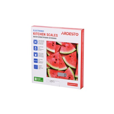 Ваги Ardesto кухонні Wаtermelon, 5кг, AAAx2 в комплекті, скло, багатокольоровий (SCK-893WATERMELON) Ваги Ardesto кухонні Wаtermelon, 5кг, AAAx2 в комплекті, скло, багатокольоровий (SCK-893WATERMELON)