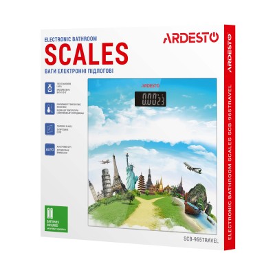 Ваги Ardesto підлогові Travel, 150кг, AAAx2 в комплекті, скло, багатокольорові (SCB-965TRAVEL) Ваги Ardesto підлогові Travel, 150кг, AAAx2 в комплекті, скло, багатокольорові (SCB-965TRAVEL)